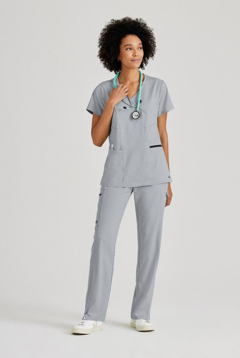 Greys Anatomy V-Neck Kim Top with Zip Front Pocket |  Moonstruck