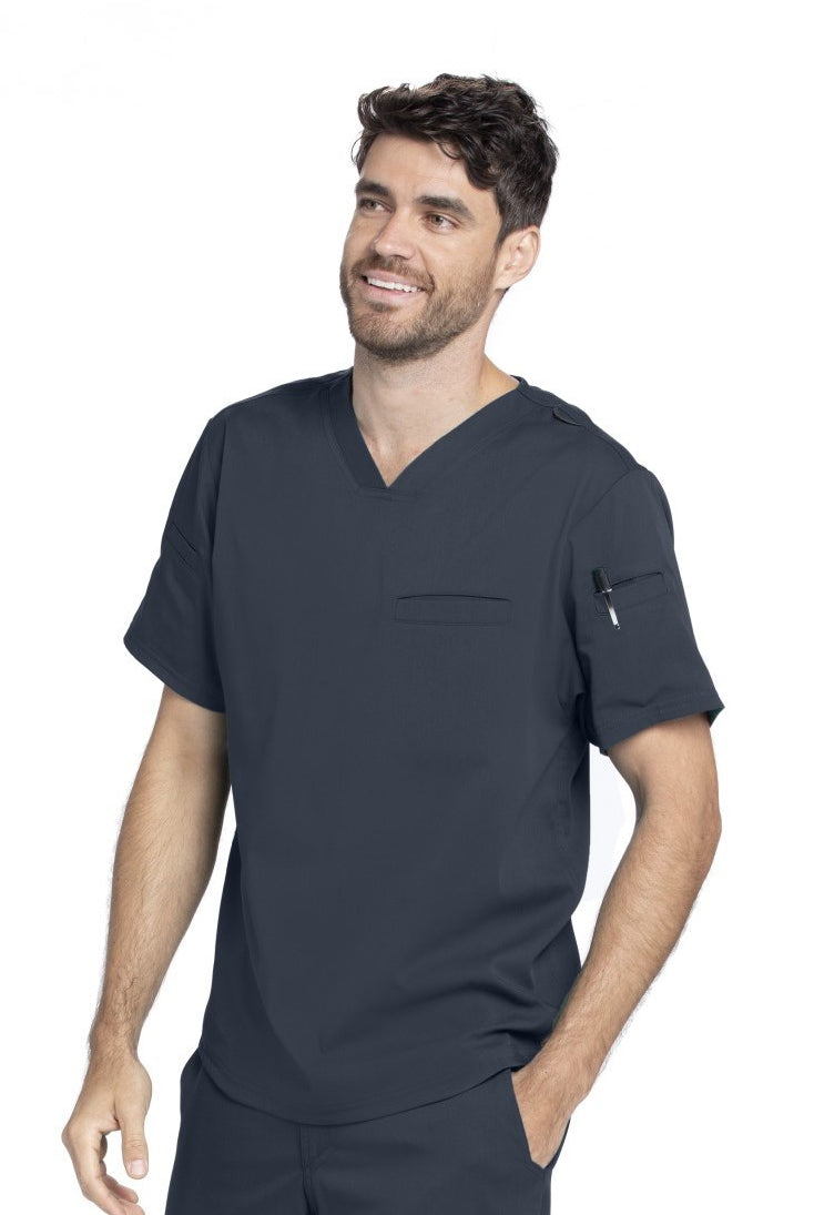 Grey's Anatomy Active Spandex Stretch Men's 3-Pocket V-Neck Scrub Tops | Steel