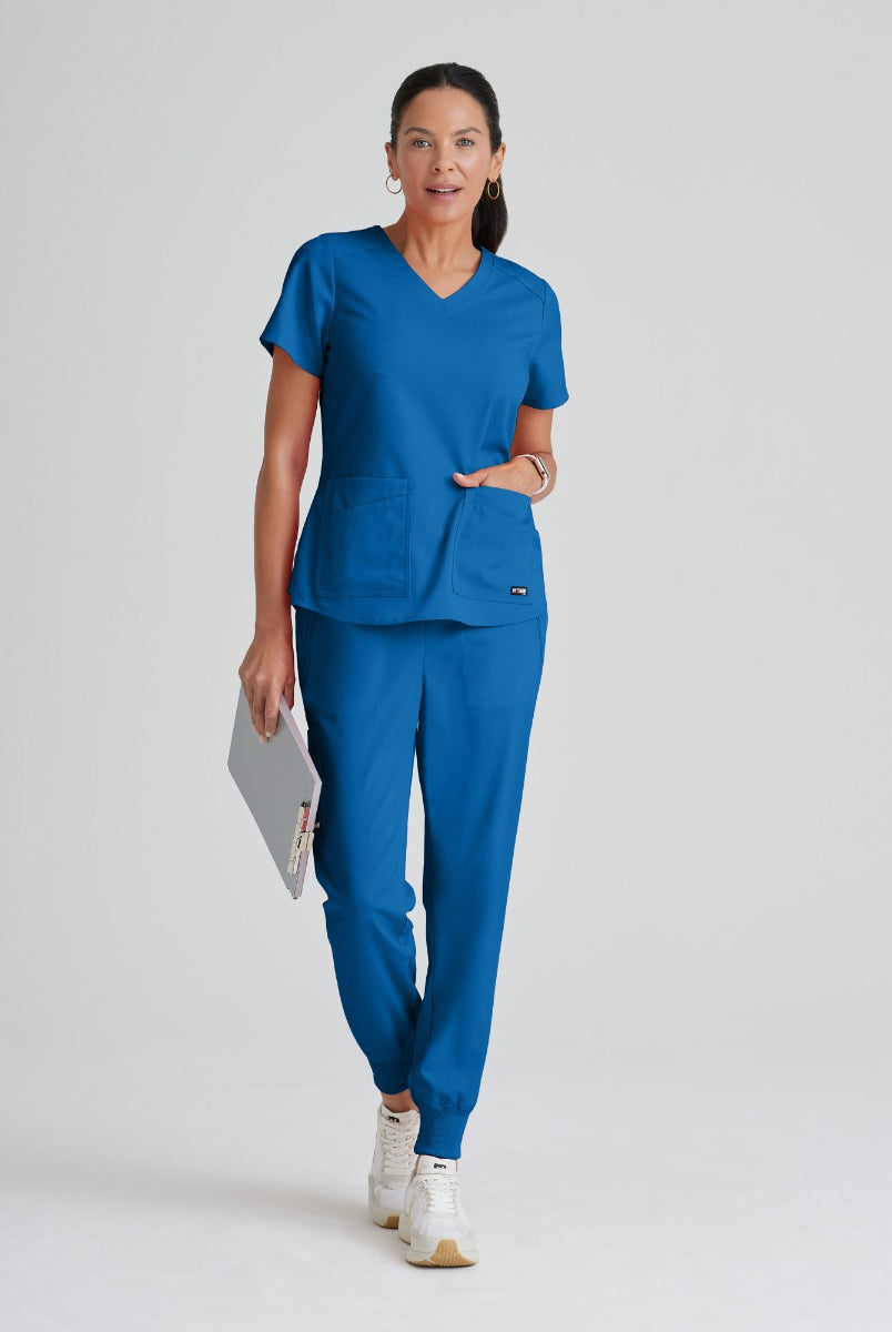 Greys Anatomy Emma 4 pocket, V-neck scrub top with angled seams | New Royal