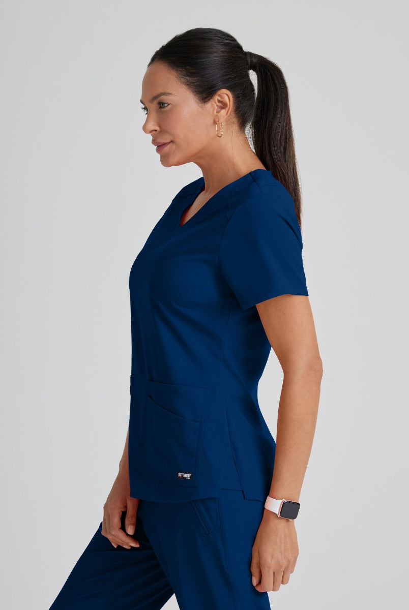 Greys Anatomy Emma 4 pocket, V-neck scrub top with angled seams | NAVY