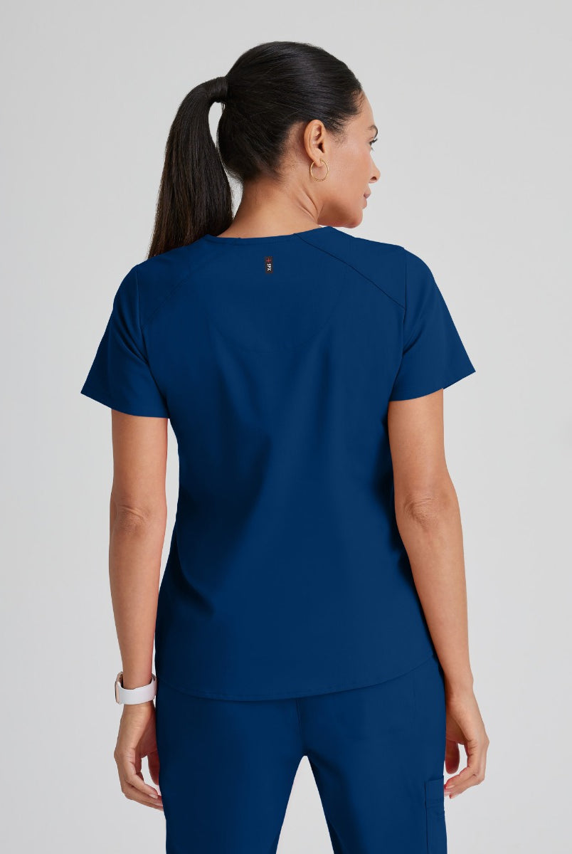 Greys Anatomy Emma 4 pocket, V-neck scrub top with angled seams | NAVY