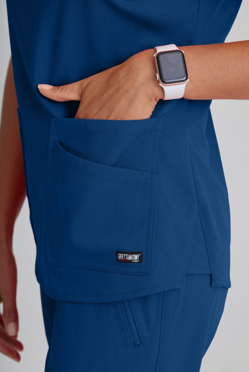 Greys Anatomy Emma 4 pocket, V-neck scrub top with angled seams | NAVY