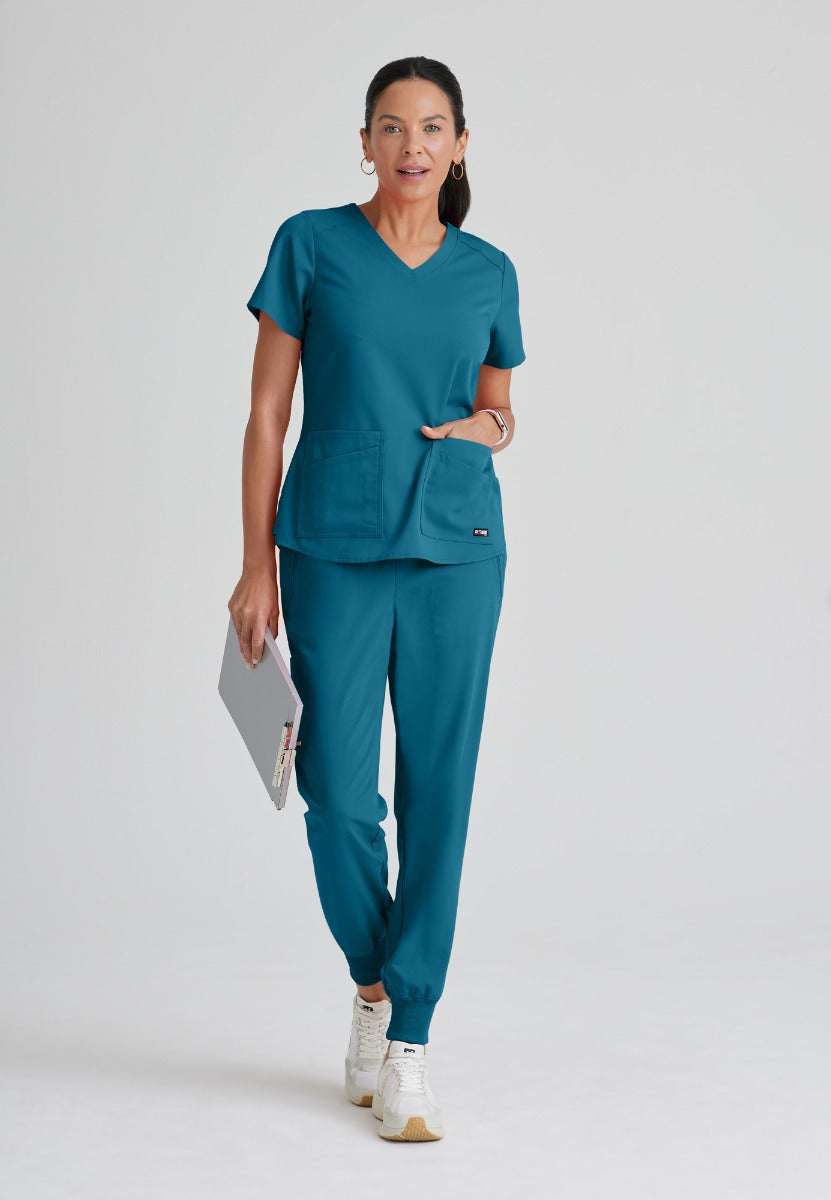Greys Anatomy Emma 4 pocket, V-neck scrub top with angled seams | Bahama / Caribbean