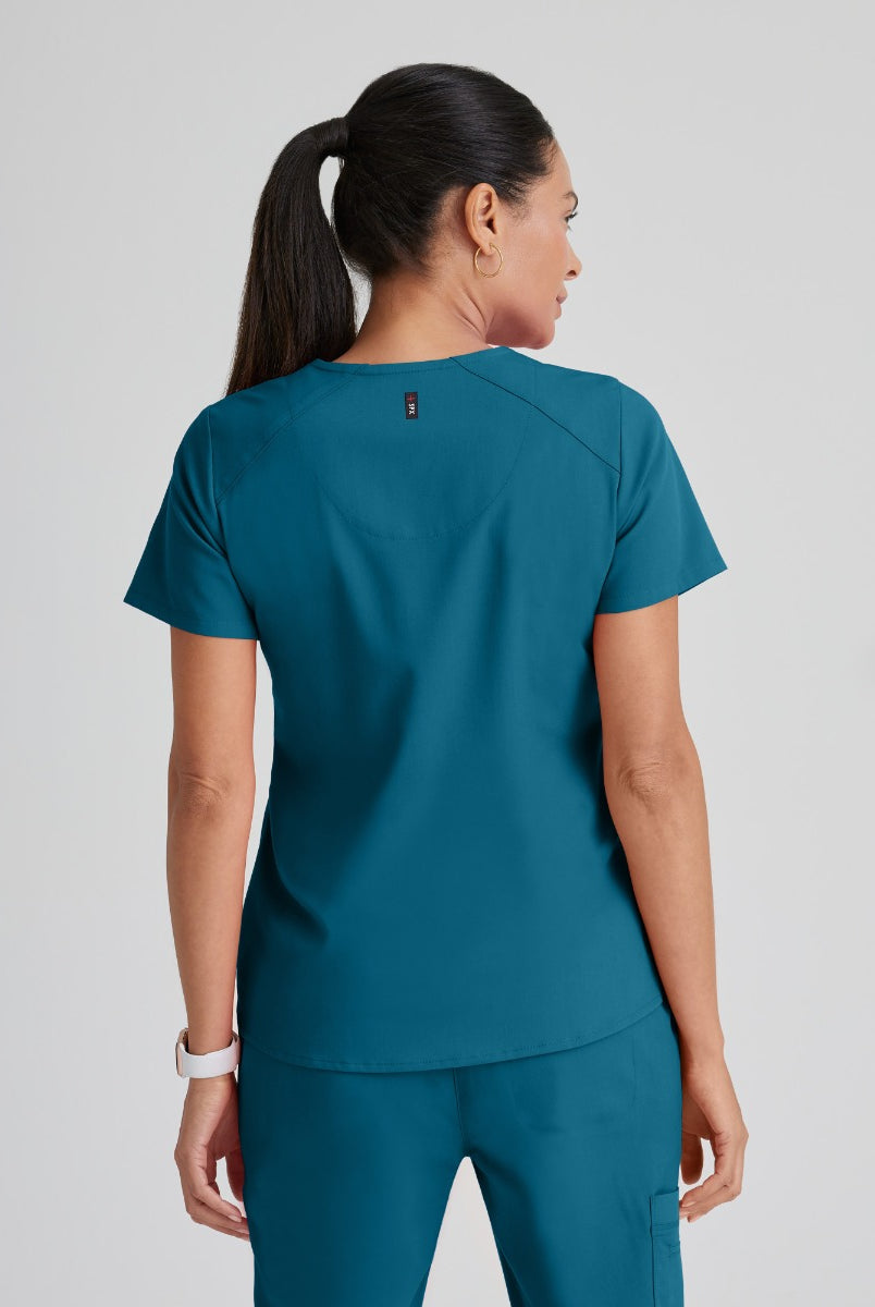 Greys Anatomy Emma 4 pocket, V-neck scrub top with angled seams | Bahama / Caribbean