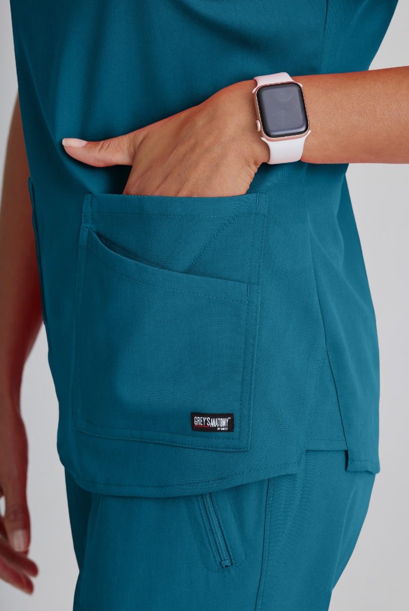 Greys Anatomy Emma 4 pocket, V-neck scrub top with angled seams | Bahama / Caribbean