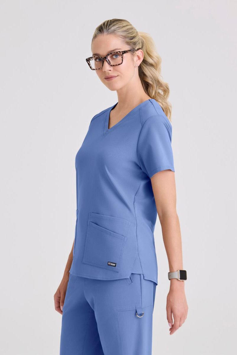 Greys Anatomy Emma 4 pocket, V-neck scrub top with angled seams | TRUE CEIL