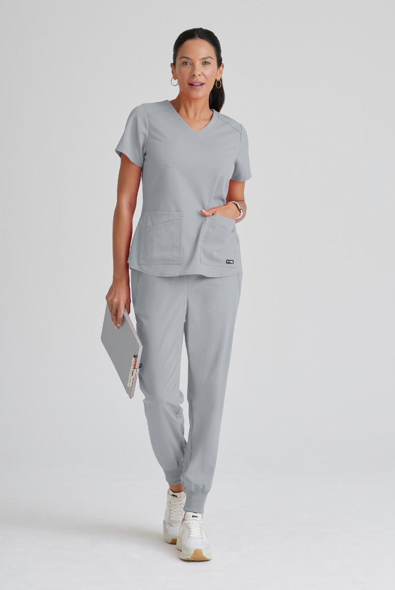 Greys Anatomy Emma 4 pocket, V-neck scrub top with angled seams | Moonstruck
