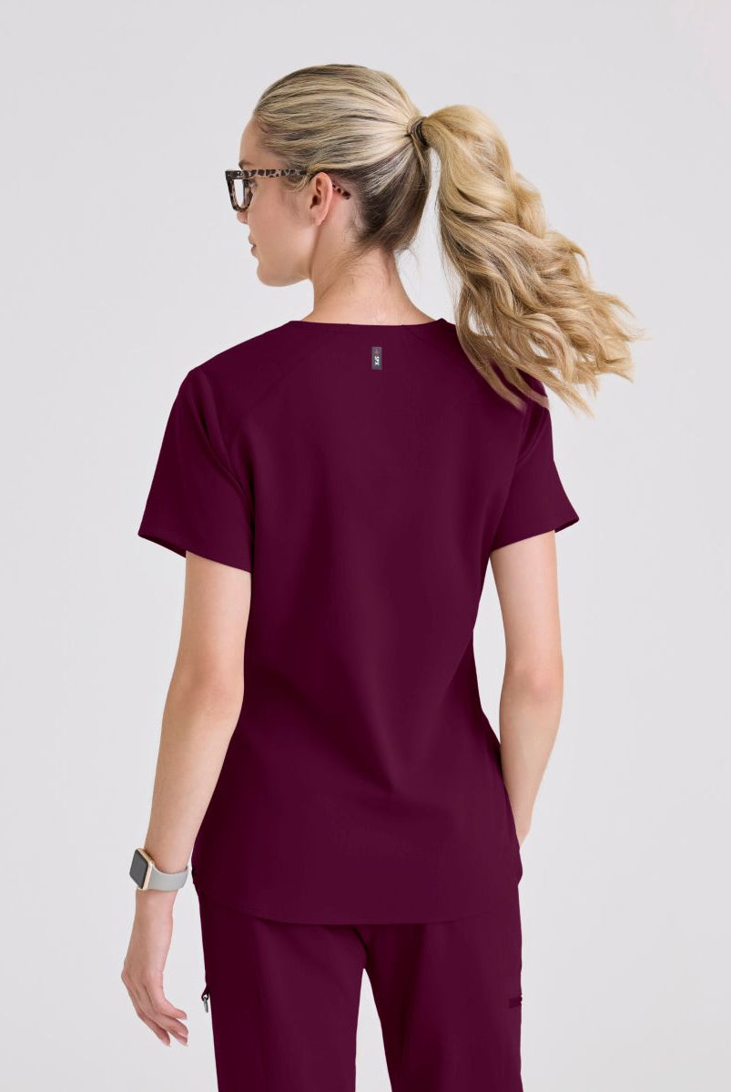 Greys Anatomy Emma 4 pocket, V-neck scrub top with angled seams | Wine