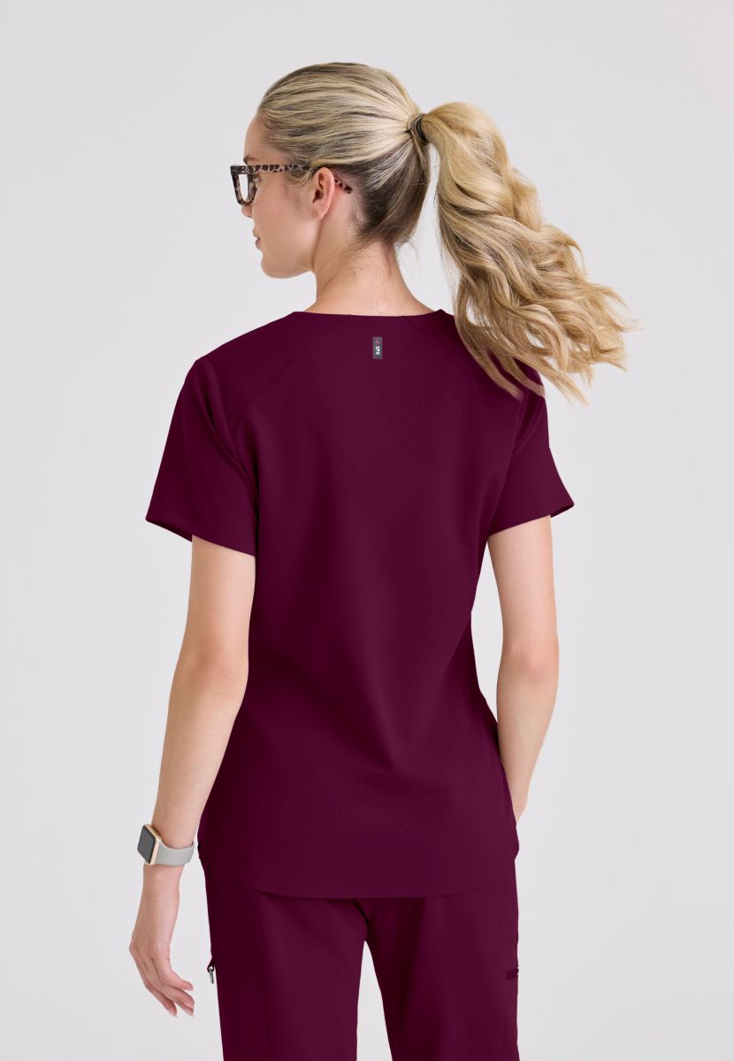 Greys Anatomy Emma 4 pocket, V-neck scrub top with angled seams | Wine