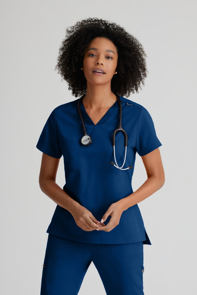 Grey's Anatomy Bree Tuck-in Scrub Top  | NAVY