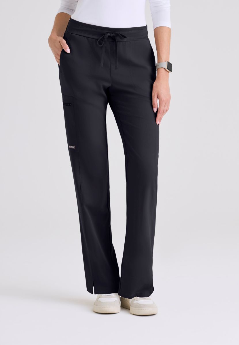 Greys Anatomy Kim 3 Pocket Elastic Back Waistband Zip-Pocket Pants PETITE (29") leg length | Steel