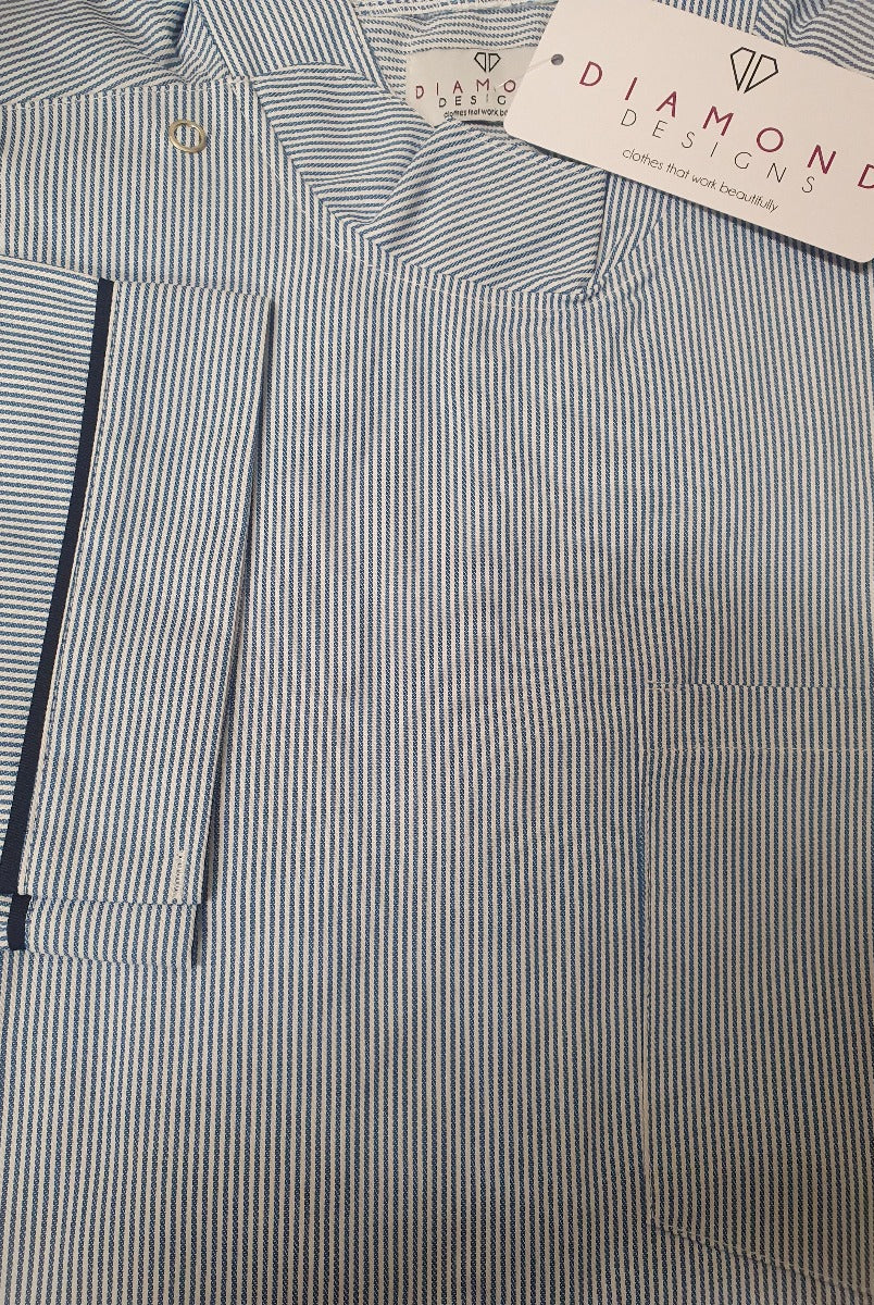 Male Traditional Tunic with Side Studs + Collar | BLUE STRIPE/NAVY