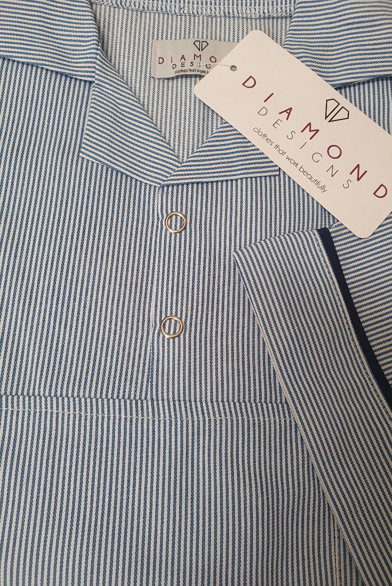 Male Healthcare Top with Collar + Buttons | BLUE STRIPE/NAVY