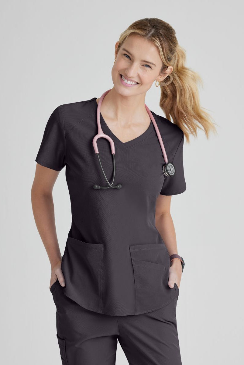 SKECHERS BREEZE 3-POCKET SHAPED HEM TOP | Pewter Grey