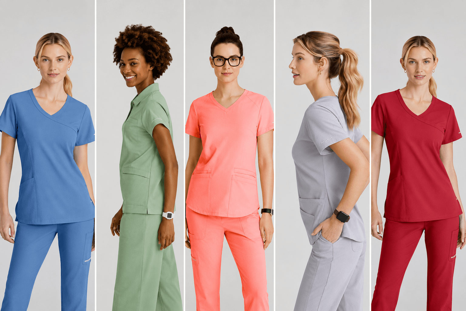 5 women in scrubs