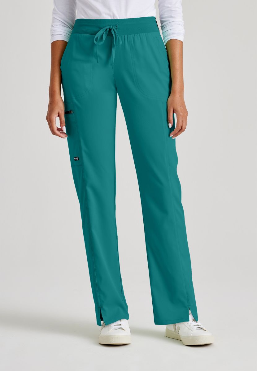 Greys Anatomy Kim 3 Pocket Elastic Back Waistband Zip-Pocket Pants | Teal