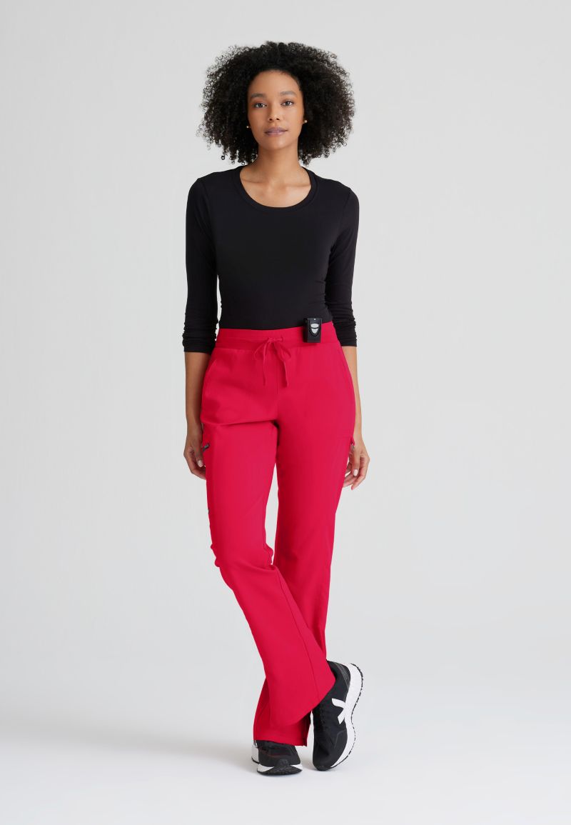 Greys Anatomy Kim 3 Pocket Elastic Back Waistband Zip-Pocket Pants | Scarlet Red