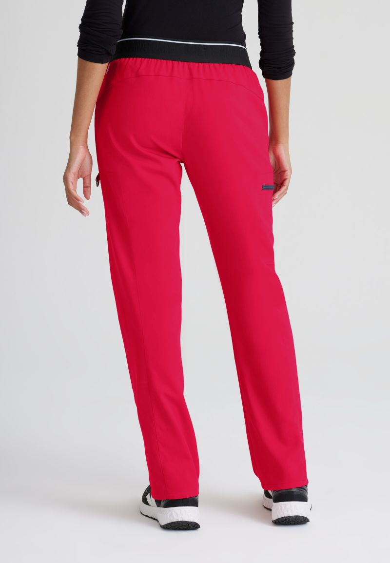 Greys Anatomy Kim 3 Pocket Elastic Back Waistband Zip-Pocket Pants | Scarlet Red