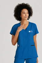 MATER PRIVATE NETWORK LOGO Greys Anatomy V-Neck Kim Top with Zip Front Pocket | New royal