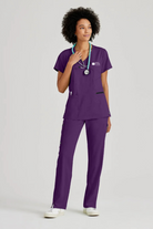 MATER PRIVATE NETWORK LOGO Greys Anatomy V-Neck Kim Top with Zip Front Pocket | Eggplant