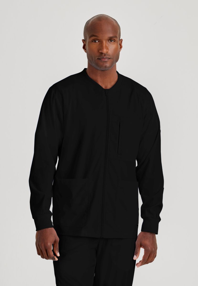 Grey's Anatomy by Barco Spandex Stretch Men's Antimicrobial Warm-Up Scrub Jacket | BLACK