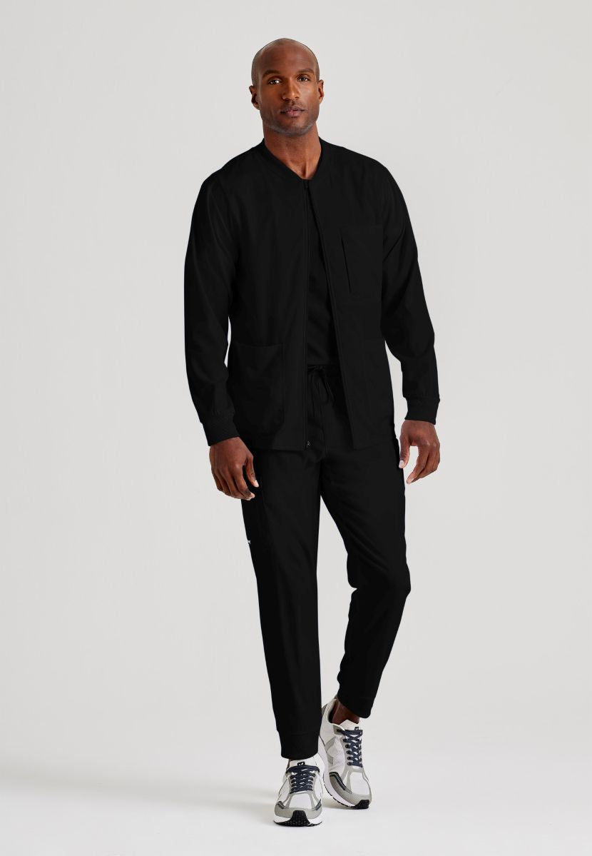 Grey's Anatomy by Barco Spandex Stretch Men's Antimicrobial Warm-Up Scrub Jacket | BLACK