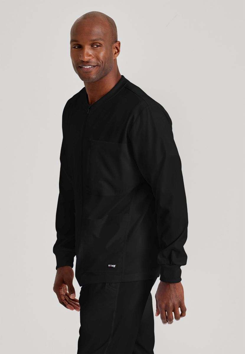 Grey's Anatomy by Barco Spandex Stretch Men's Antimicrobial Warm-Up Scrub Jacket | BLACK