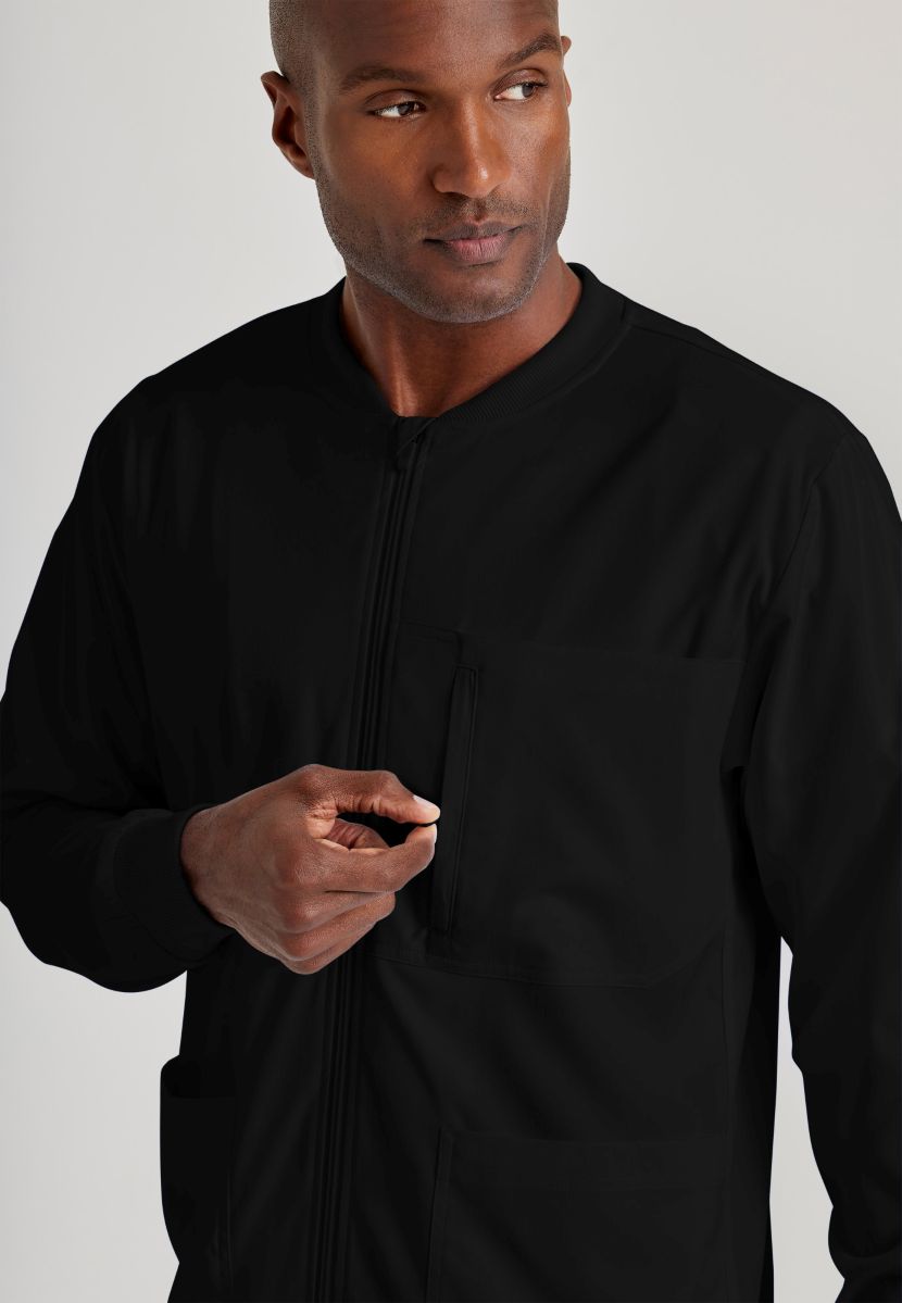 Grey's Anatomy by Barco Spandex Stretch Men's Antimicrobial Warm-Up Scrub Jacket | BLACK