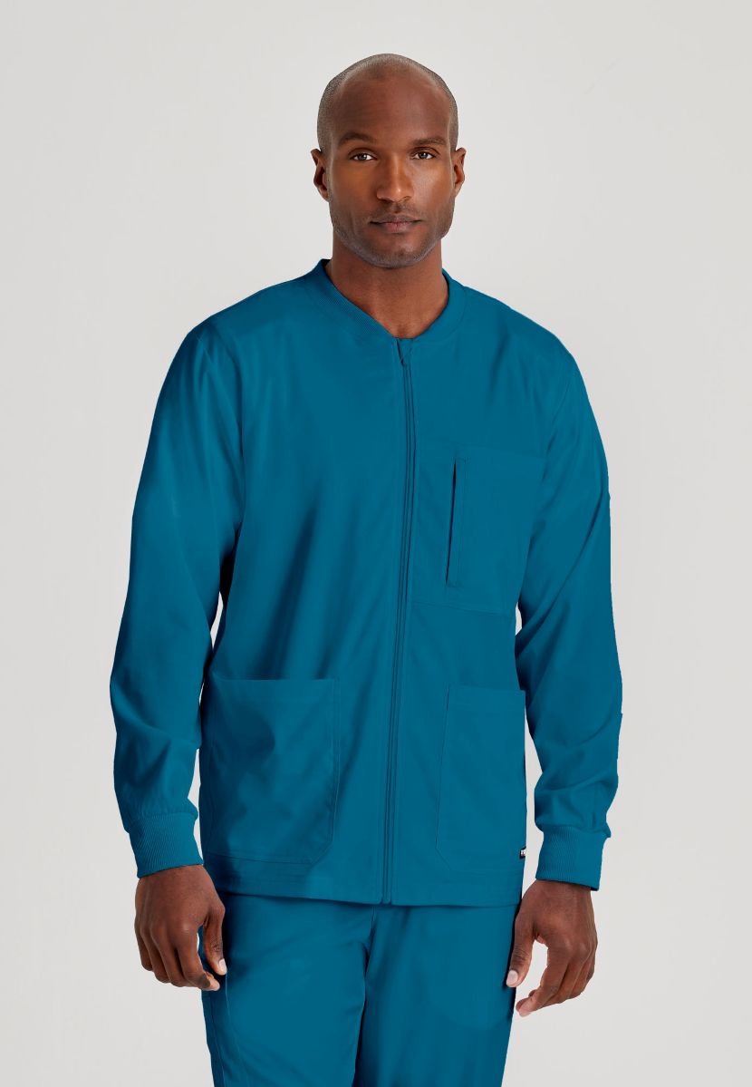 Grey's Anatomy by Barco Spandex Stretch Men's Antimicrobial Warm-Up Scrub Jacket | Bahama / Caribbean