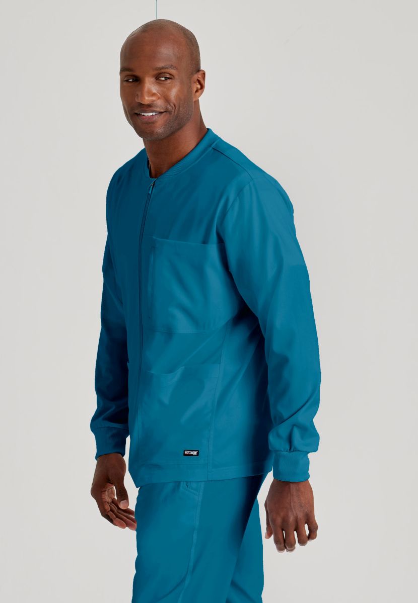 Grey's Anatomy by Barco Spandex Stretch Men's Antimicrobial Warm-Up Scrub Jacket | Bahama / Caribbean