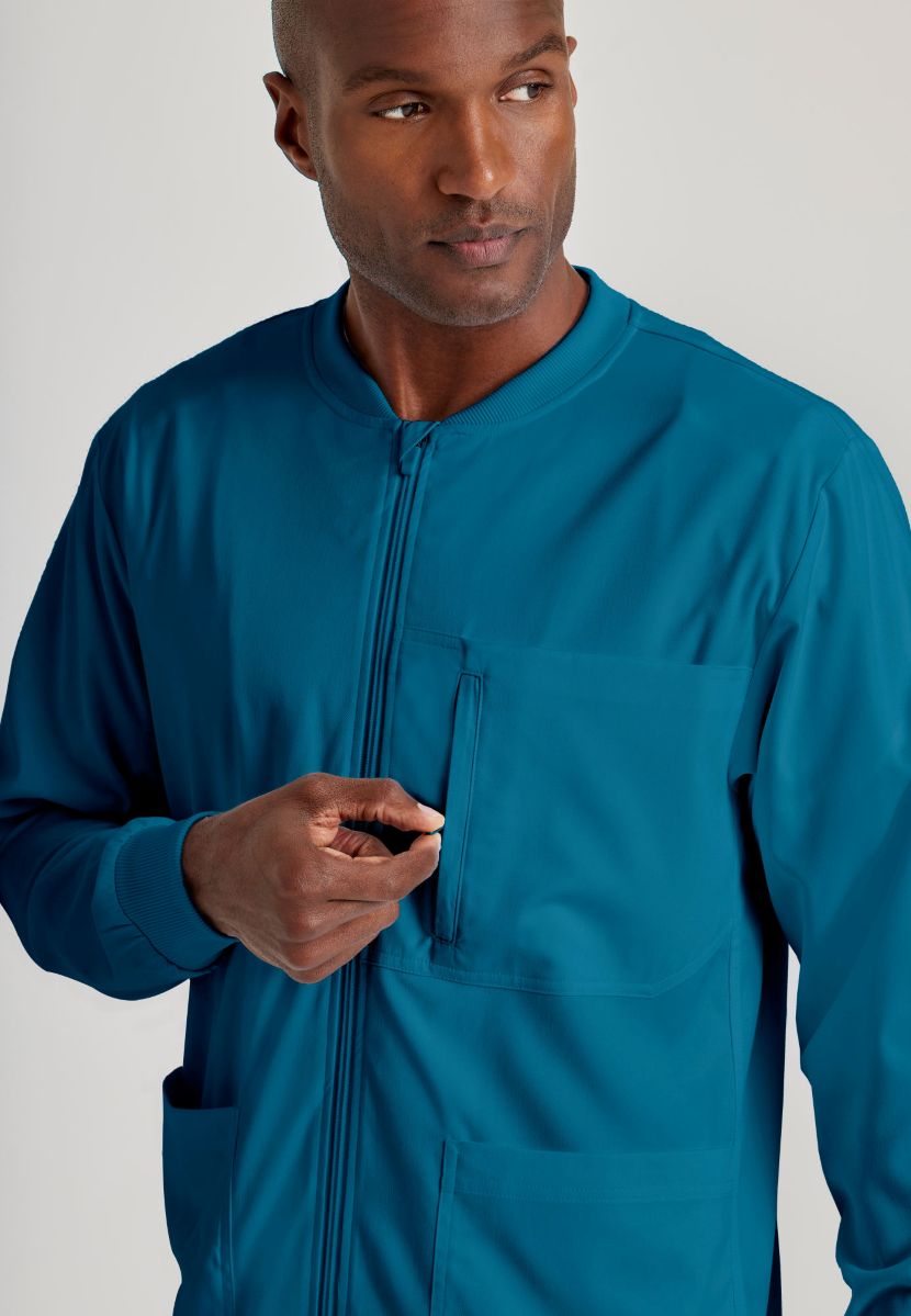 Grey's Anatomy by Barco Spandex Stretch Men's Antimicrobial Warm-Up Scrub Jacket | Bahama / Caribbean