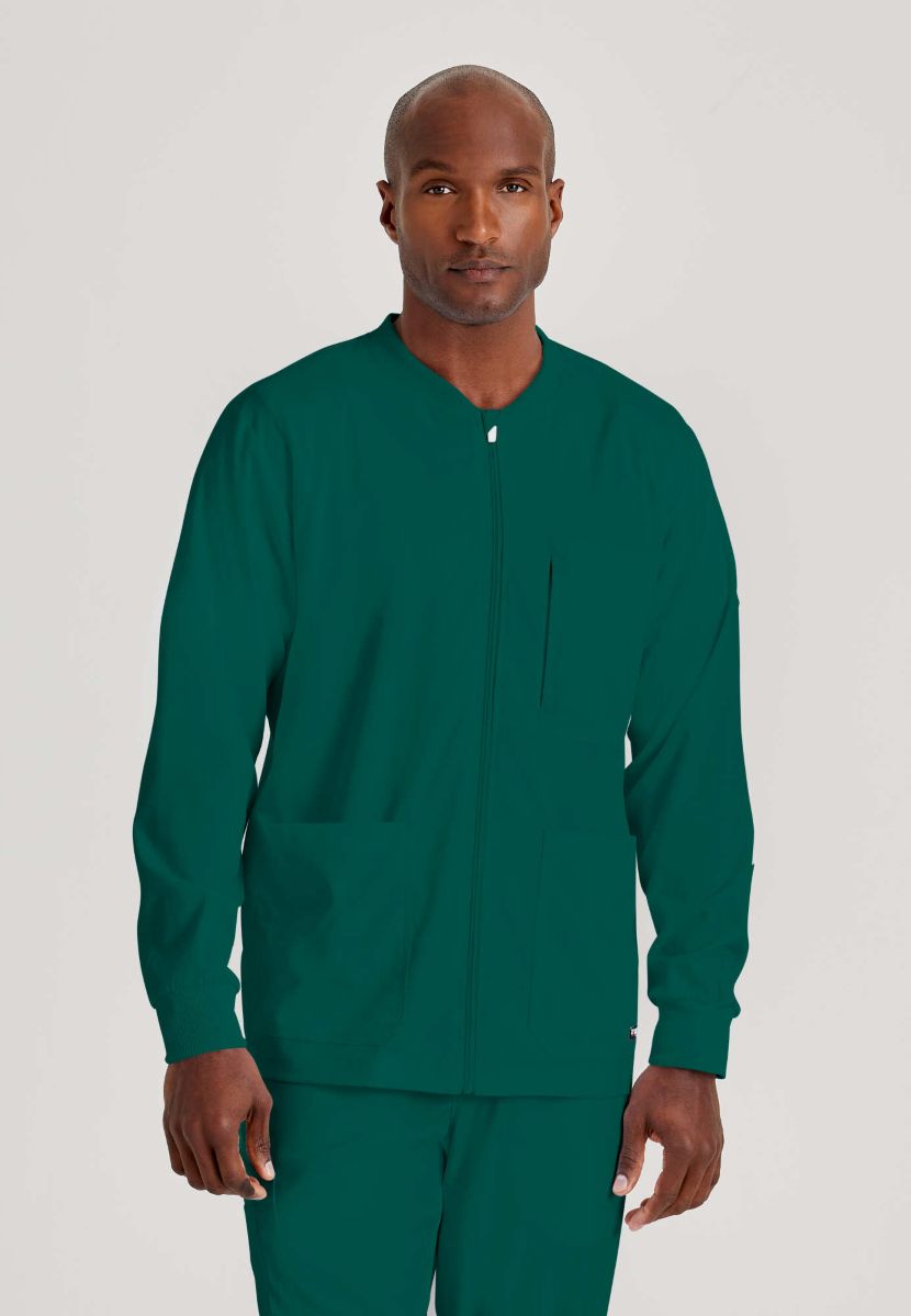 Grey's Anatomy by Barco Spandex Stretch Men's Antimicrobial Warm-Up Scrub Jacket | Hunter Green