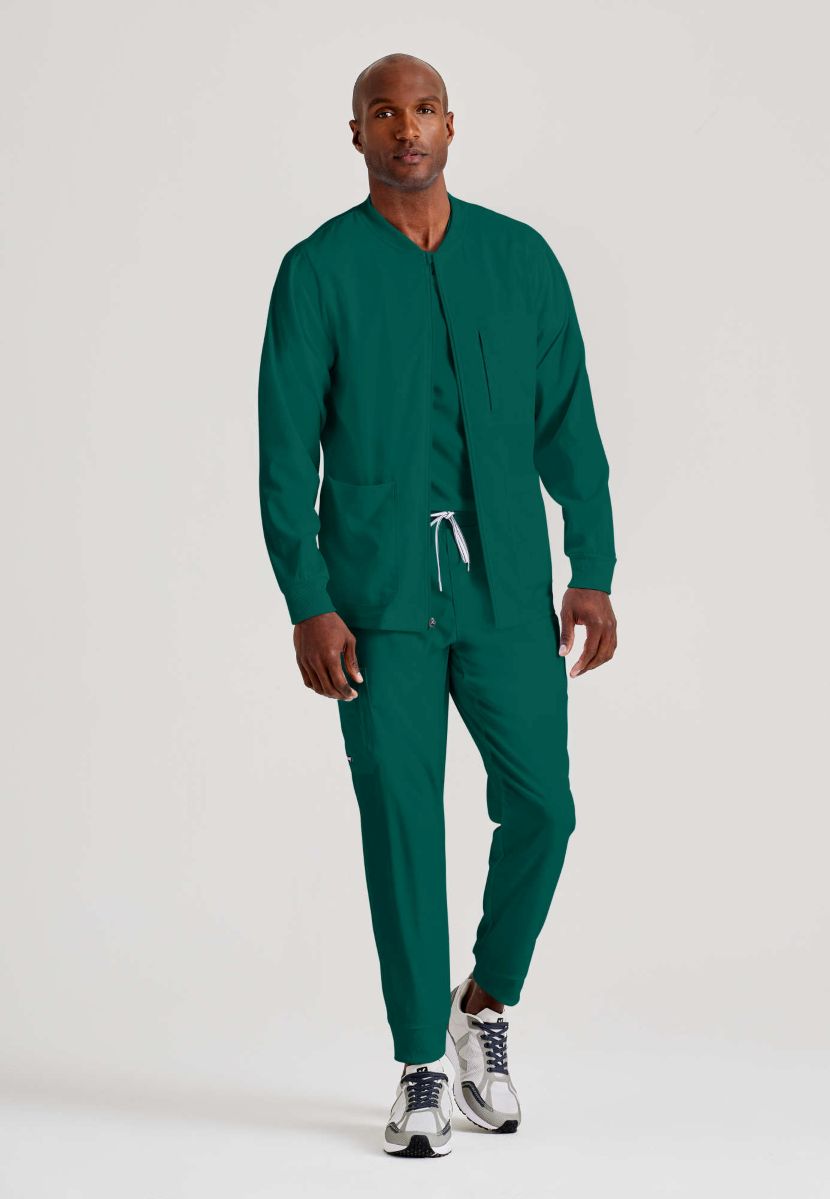 Grey's Anatomy by Barco Spandex Stretch Men's Antimicrobial Warm-Up Scrub Jacket | Hunter Green