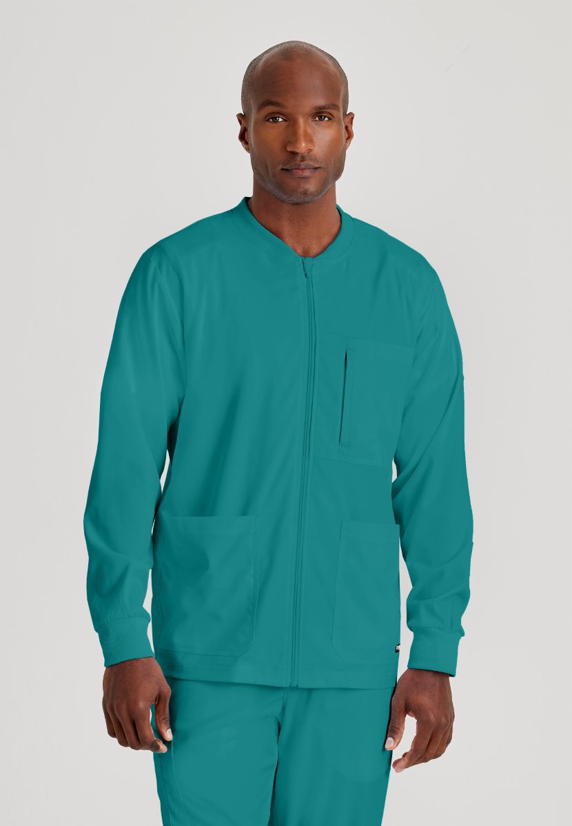 Grey's Anatomy by Barco Spandex Stretch Men's Antimicrobial Warm-Up Scrub Jacket | Teal