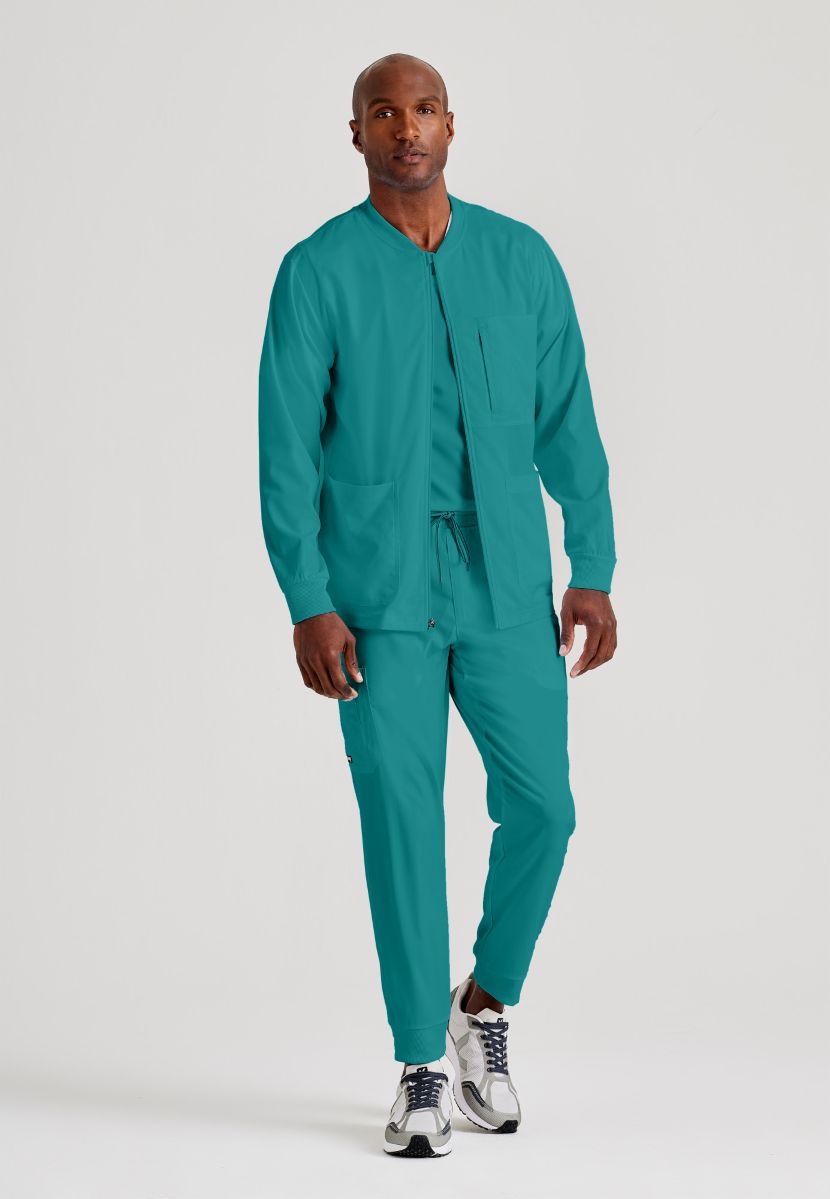 Grey's Anatomy by Barco Spandex Stretch Men's Antimicrobial Warm-Up Scrub Jacket | Teal