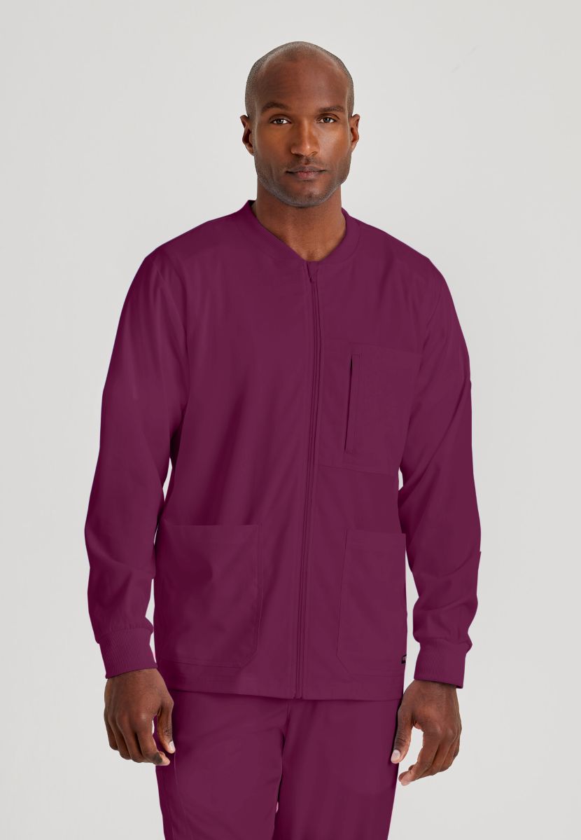 Grey's Anatomy by Barco Spandex Stretch Men's Antimicrobial Warm-Up Scrub Jacket | Wine
