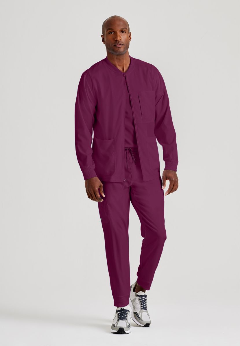 Grey's Anatomy by Barco Spandex Stretch Men's Antimicrobial Warm-Up Scrub Jacket | Wine