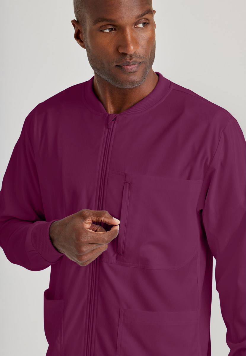 Grey's Anatomy by Barco Spandex Stretch Men's Antimicrobial Warm-Up Scrub Jacket | Wine