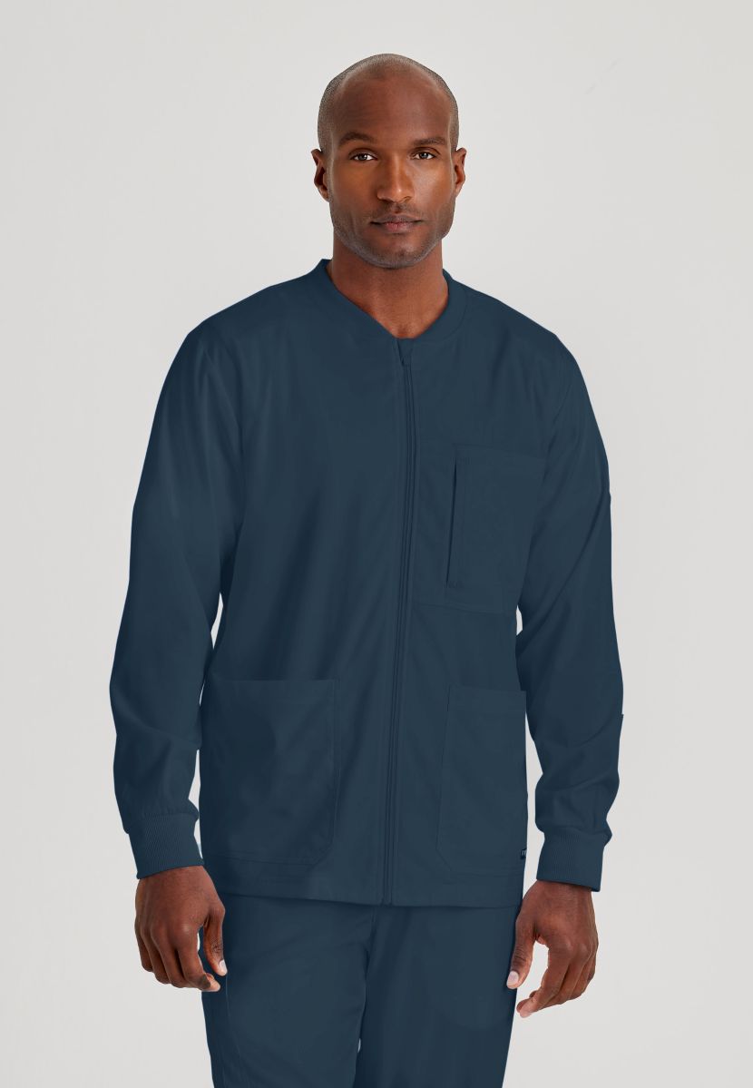 Grey's Anatomy by Barco Spandex Stretch Men's Antimicrobial Warm-Up Scrub Jacket | Steel