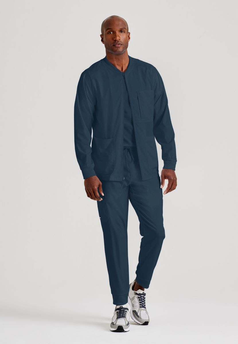 Grey's Anatomy by Barco Spandex Stretch Men's Antimicrobial Warm-Up Scrub Jacket | Steel