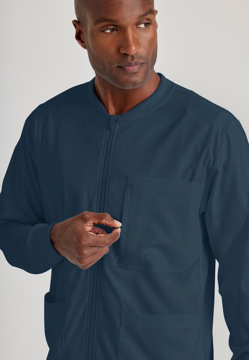 Grey's Anatomy by Barco Spandex Stretch Men's Antimicrobial Warm-Up Scrub Jacket | Steel