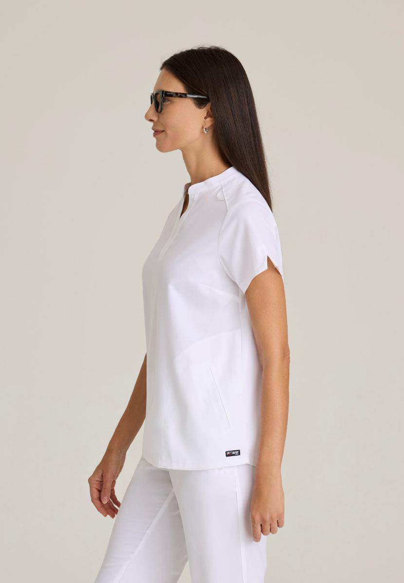 Grey's Anatomy Avery 2 Pocket Banded Collar Top | WHITE