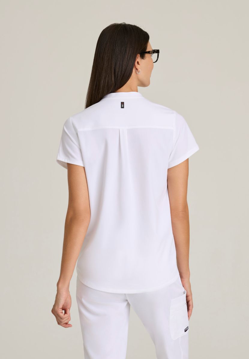 Grey's Anatomy Avery 2 Pocket Banded Collar Top | WHITE