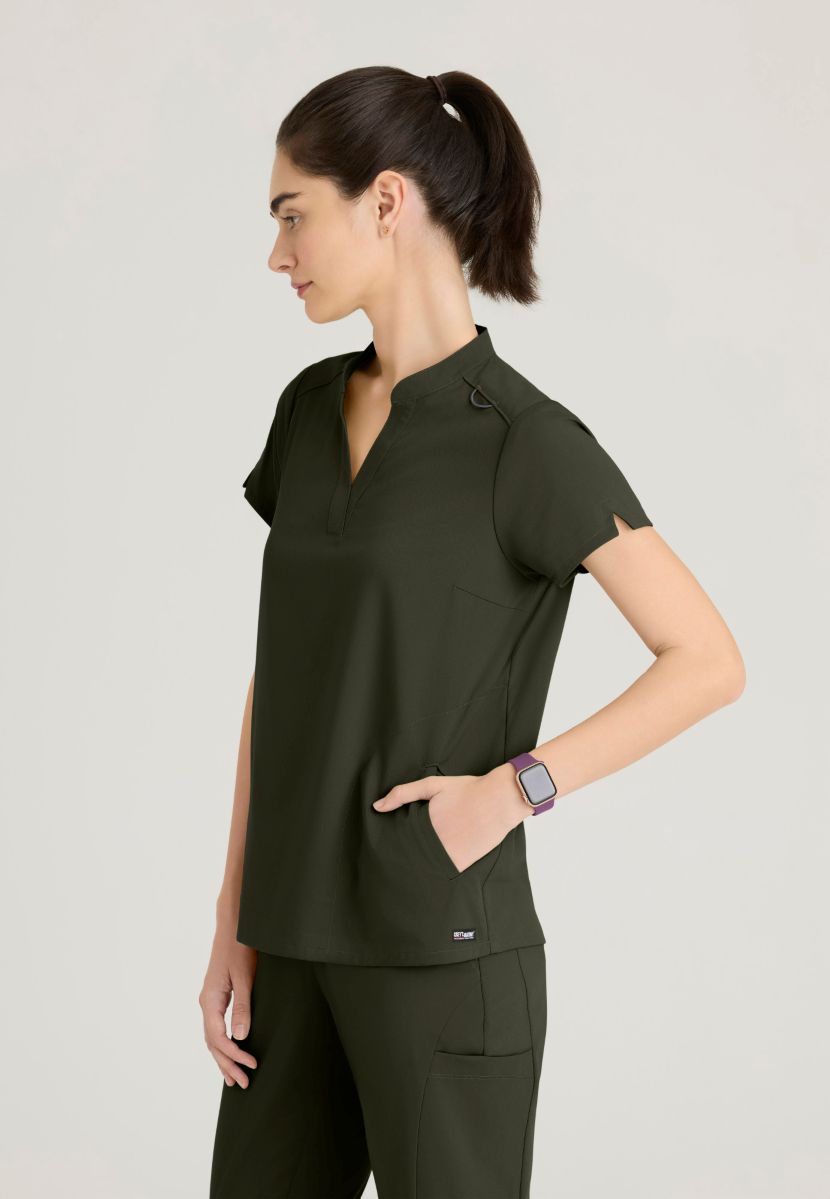 Grey's Anatomy Avery 2 Pocket Banded Collar Top | OLIVE