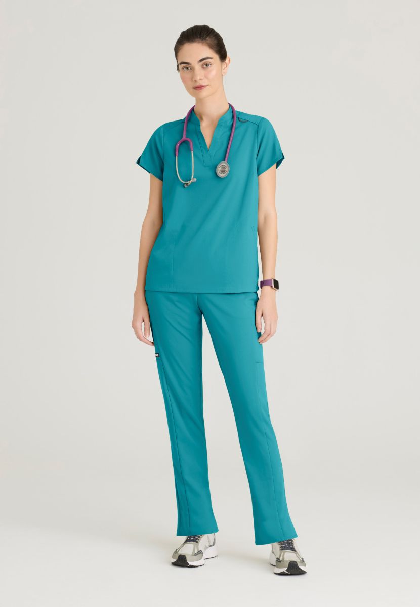 Grey's Anatomy Avery 2 Pocket Banded Collar Top | Teal