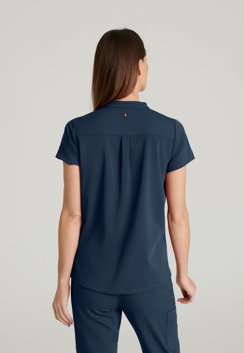 Grey's Anatomy Avery 2 Pocket Banded Collar Top | Steel