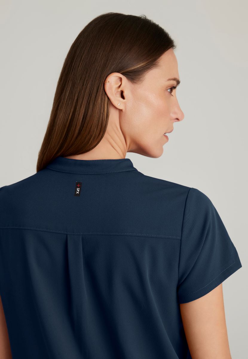 Grey's Anatomy Avery 2 Pocket Banded Collar Top | Steel