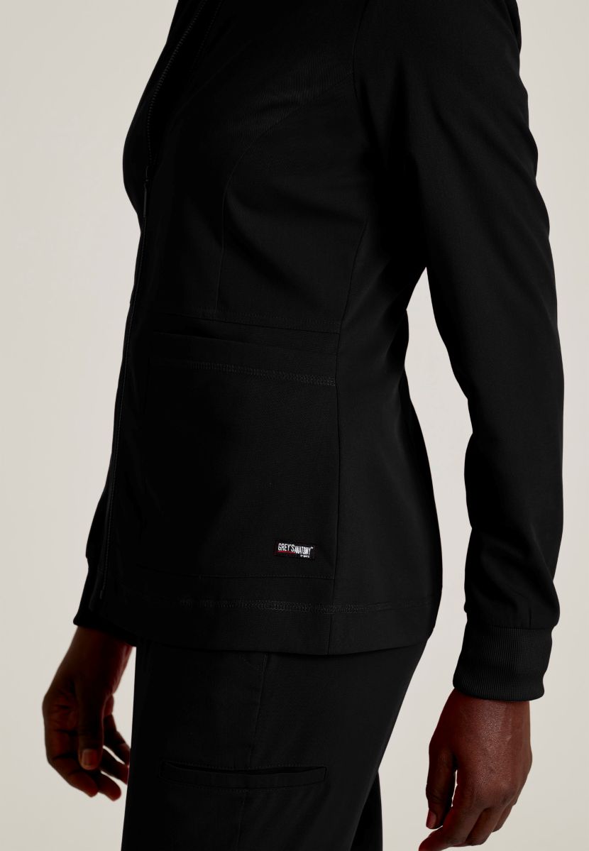 Grey's Anatomy Spandex Stretch Millie Jacket-3 Pocket Zip Jacket | BLACK