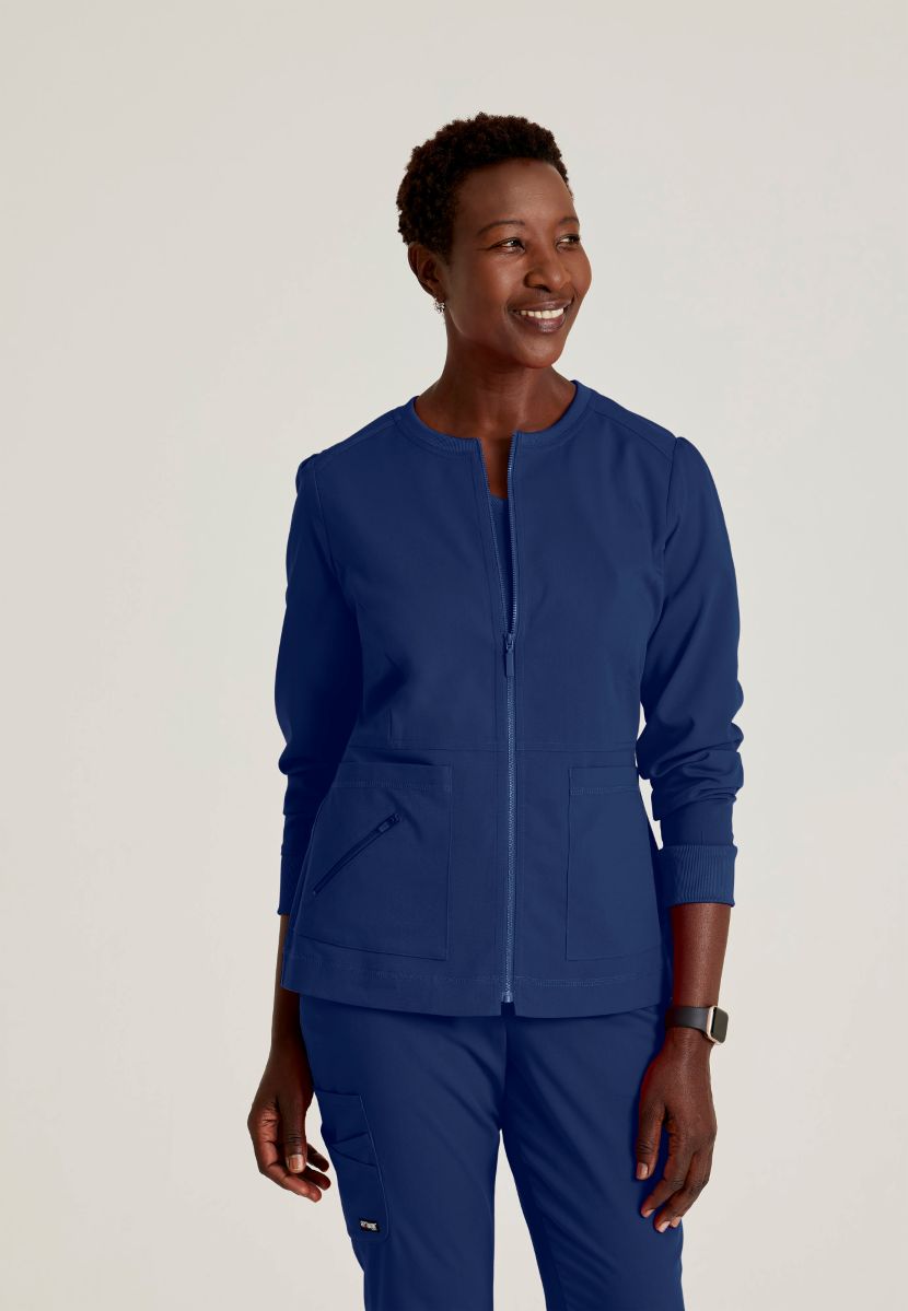 Grey's Anatomy Spandex Stretch Millie Jacket-3 Pocket Zip Jacket | NAVY
