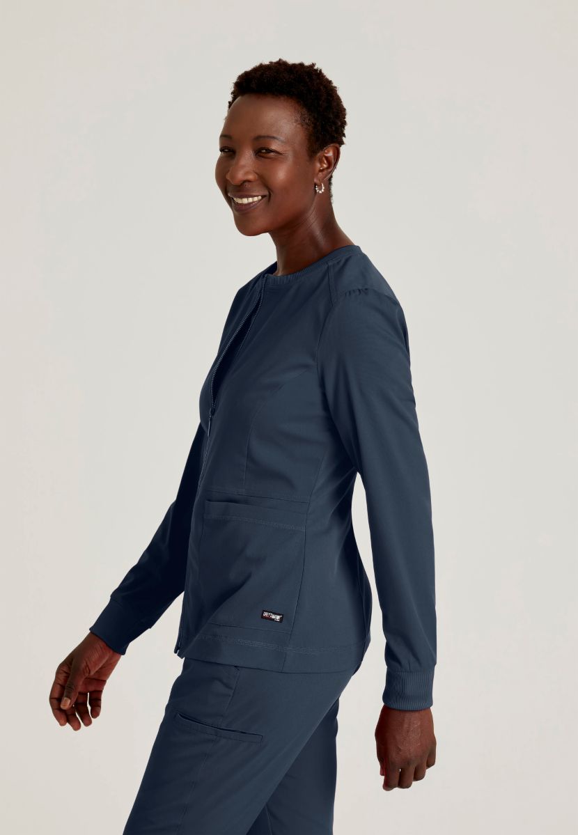 Grey's Anatomy Spandex Stretch Millie Jacket-3 Pocket Zip Jacket | Steel
